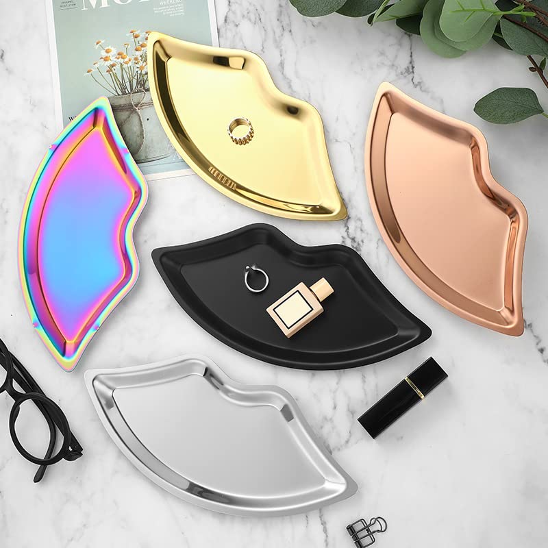 BuerHomie Black Serving Tray, Lip Shape, Stainless Steel, for Trinket Key (silvery)