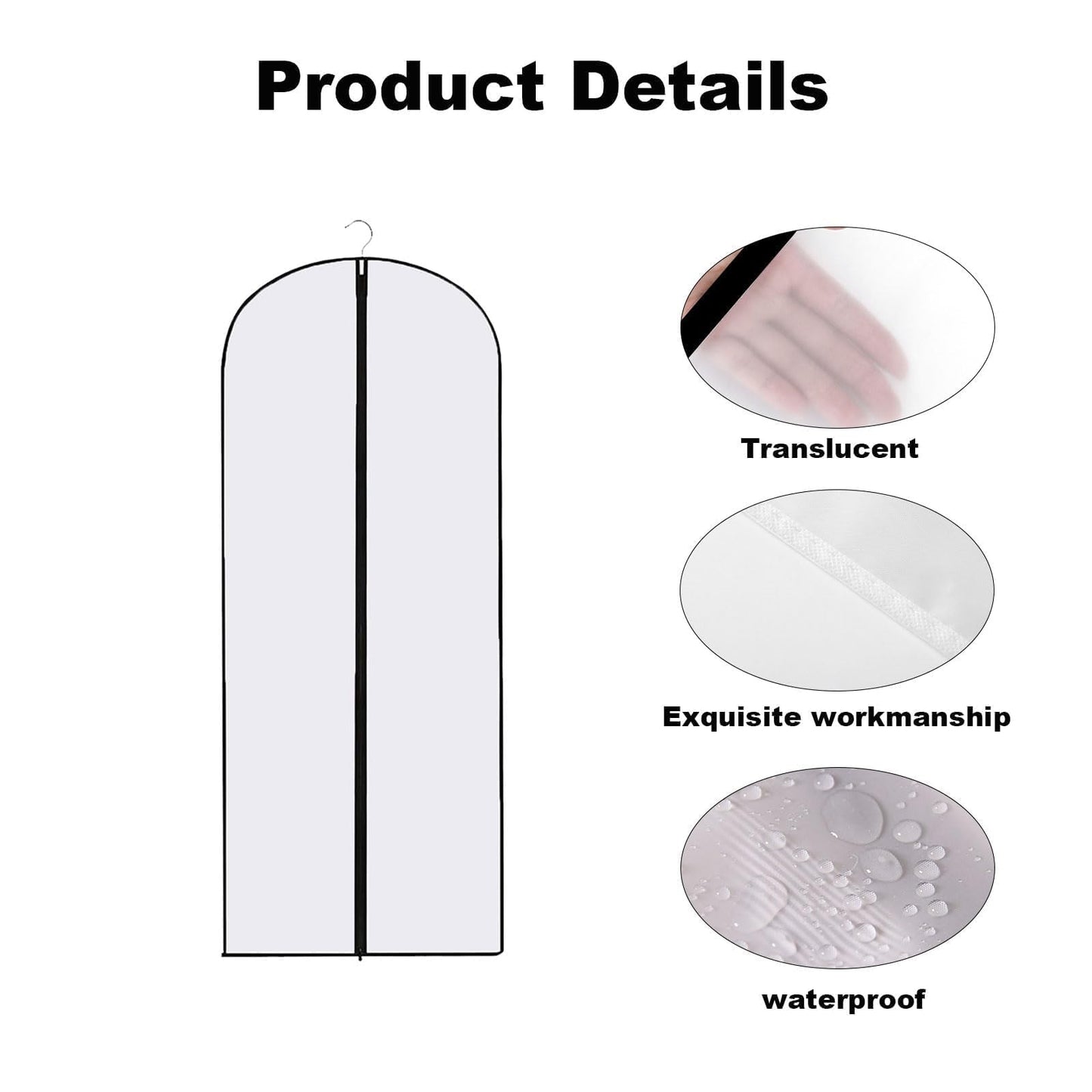 2PCS Dress Bags Covers Long, Dress Bag, Translucent with Zip Waterproof Dustproof Dress Covers Garment Bags Full Length for Long Dress Shirts Suits