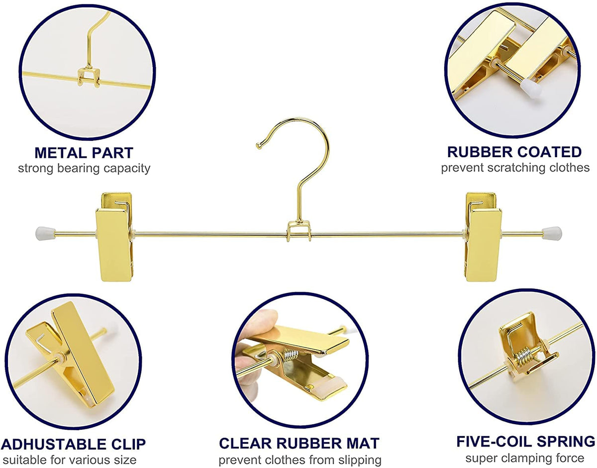 Amber Home 10pcs Shiny Metal Trousers Hangers, Iron Skirt Hangers, Gold