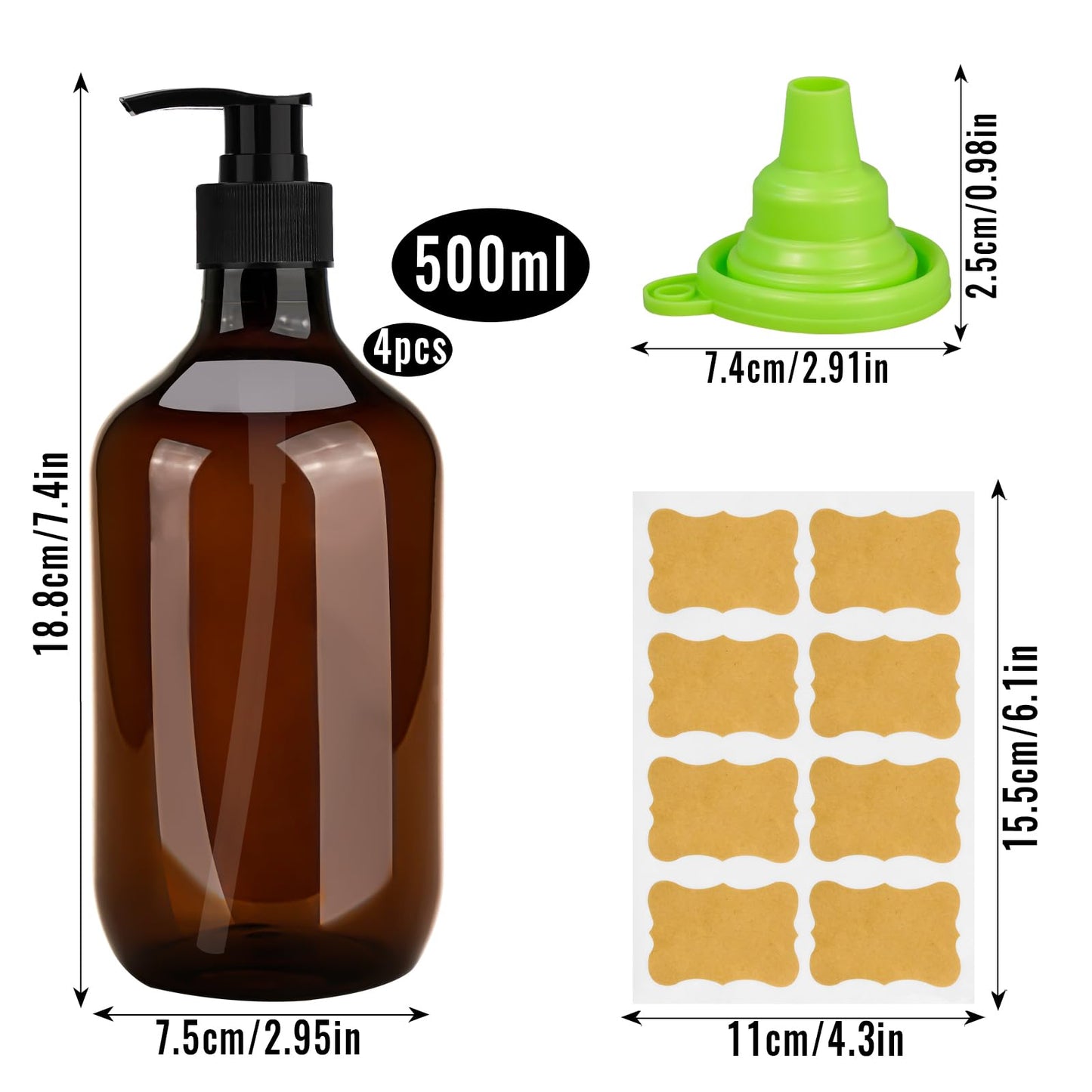 benlidoner 4 Pack Amber Soap Dispenser, 500ml Liquid Soap Dispenser
