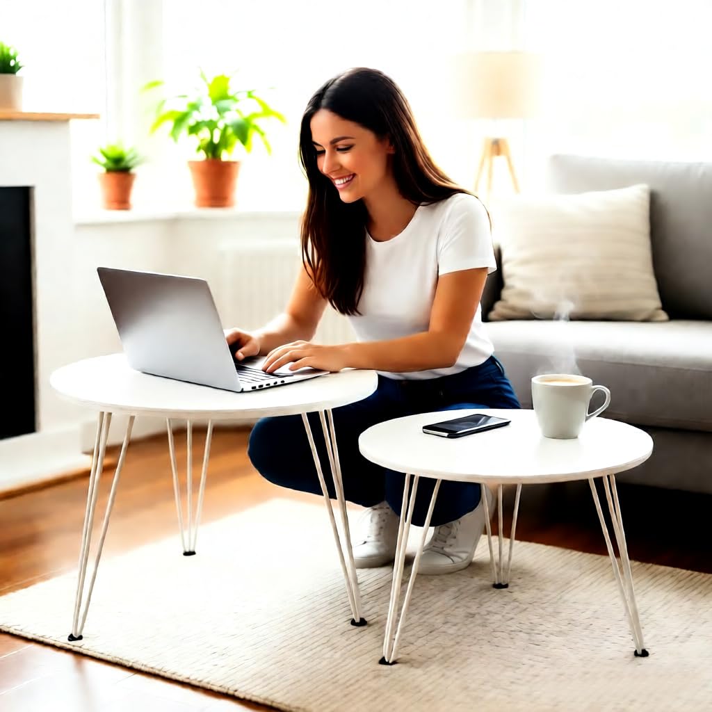 ZOYIZEN Round Coffee Table Set of 2, Φ 50 cm and Φ 40 cm, White