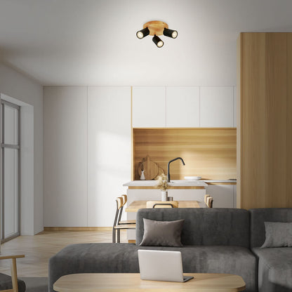 BRILONER - Vintage Adjustable spot Light Ceiling lamp, Wooden Base, GU10 Fitting, max. 9 watts, Ceiling Light, Living Room lamp, Bedroom lamp, Kitchen
