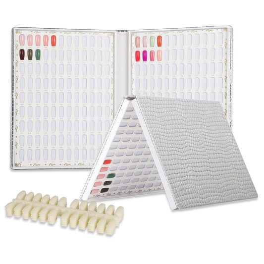 BNG Silver Nail Color Chart Display Book, 216 Nail Colors Polish Chart, 240pcs False Nail Tips Polish Color Card Board for Profession Nail Salon Tools