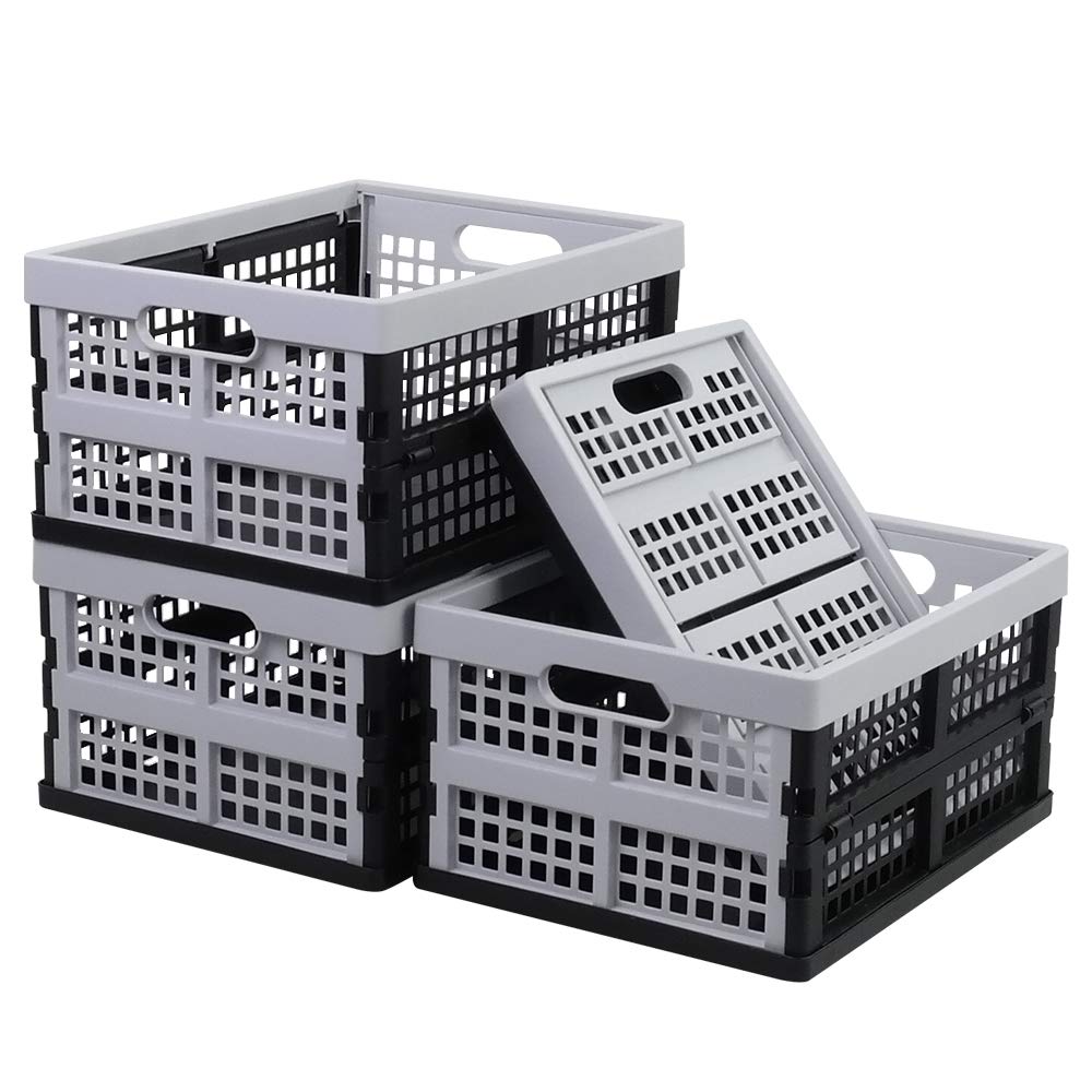 Jandson 16 L Plastic Folding Storage Crate, Black and Gray, 4 Packs