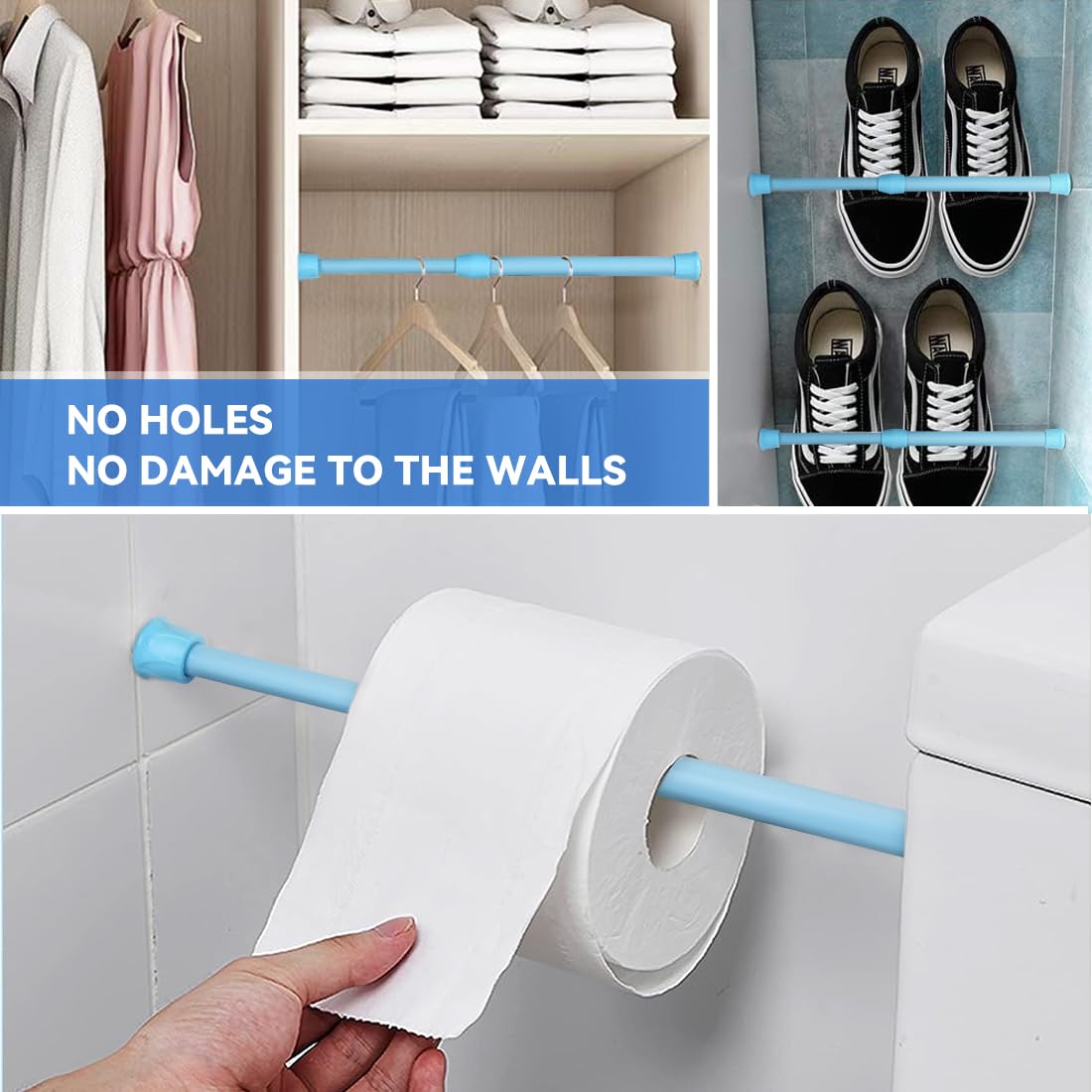 Goowin 6 Pcs Tension Rod, Tension Rods 18-28cm No Drilling Rustproof Spring Adjustable Tension Curtain Rod for Closet Cupboard Wardrobe Bookshelf