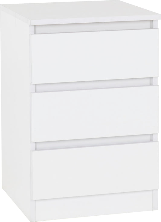 Seconique Malvern 3 Drawer Bedside in White
