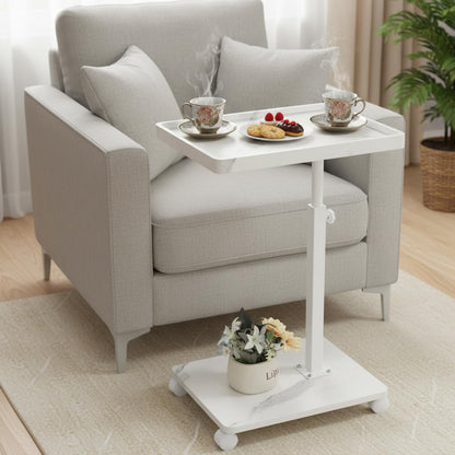 XUDREZ Adjustable Side Table, C Shaped Small Table with 4 Wheels 364° Swivel Tray, End Table for Living Room Bedroom Sofa Small Spaces