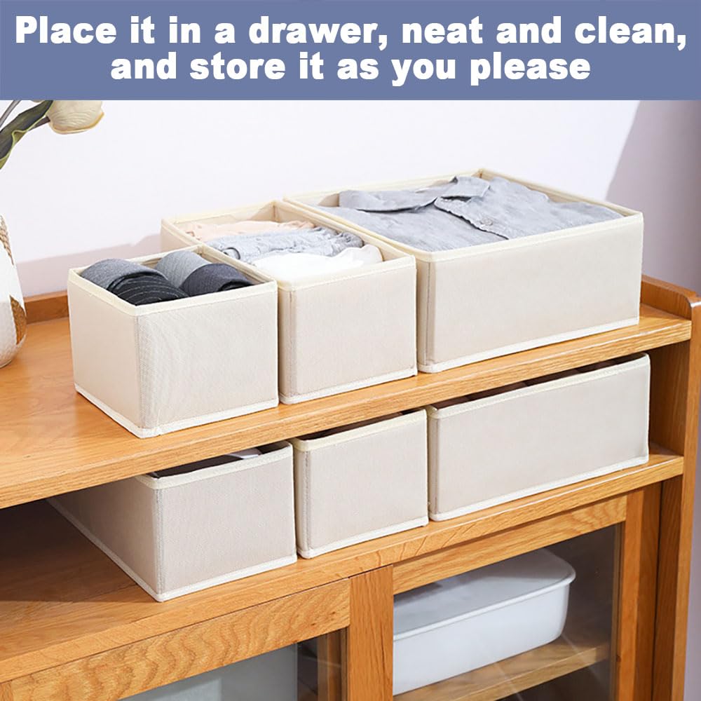 Kiswleon Clothes Drawer Organisers,6-Piece Drawer Dividers, Folding Wardrobe Drawer Divider Clothe for Bedroom Fabric Underwear