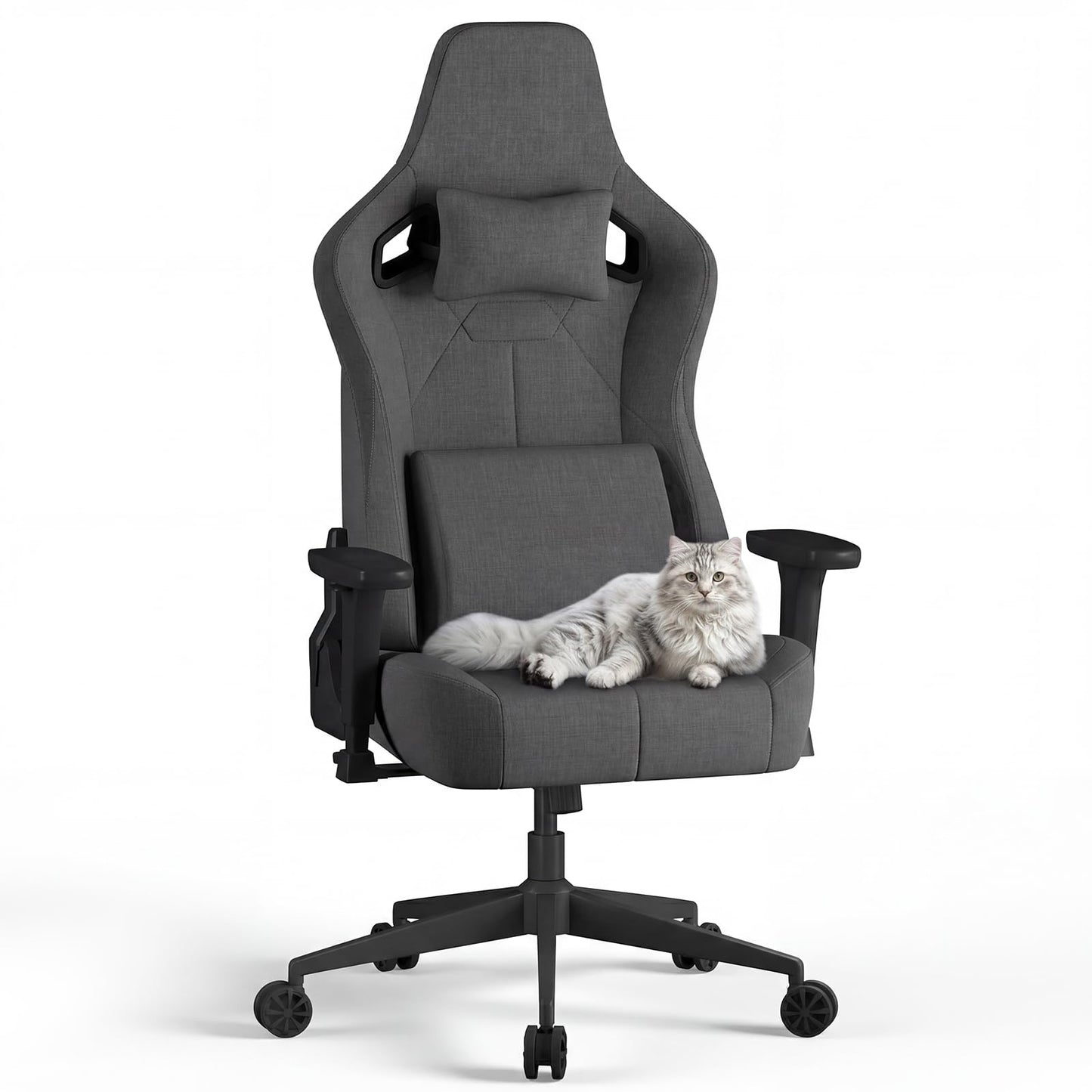 JUMMICO Fabric Gaming Chair with Racing Seat, Comfort Office Chair Ergonomic with 3D Height Adjustable, Desk Chair Tilt Function (90°-135°)