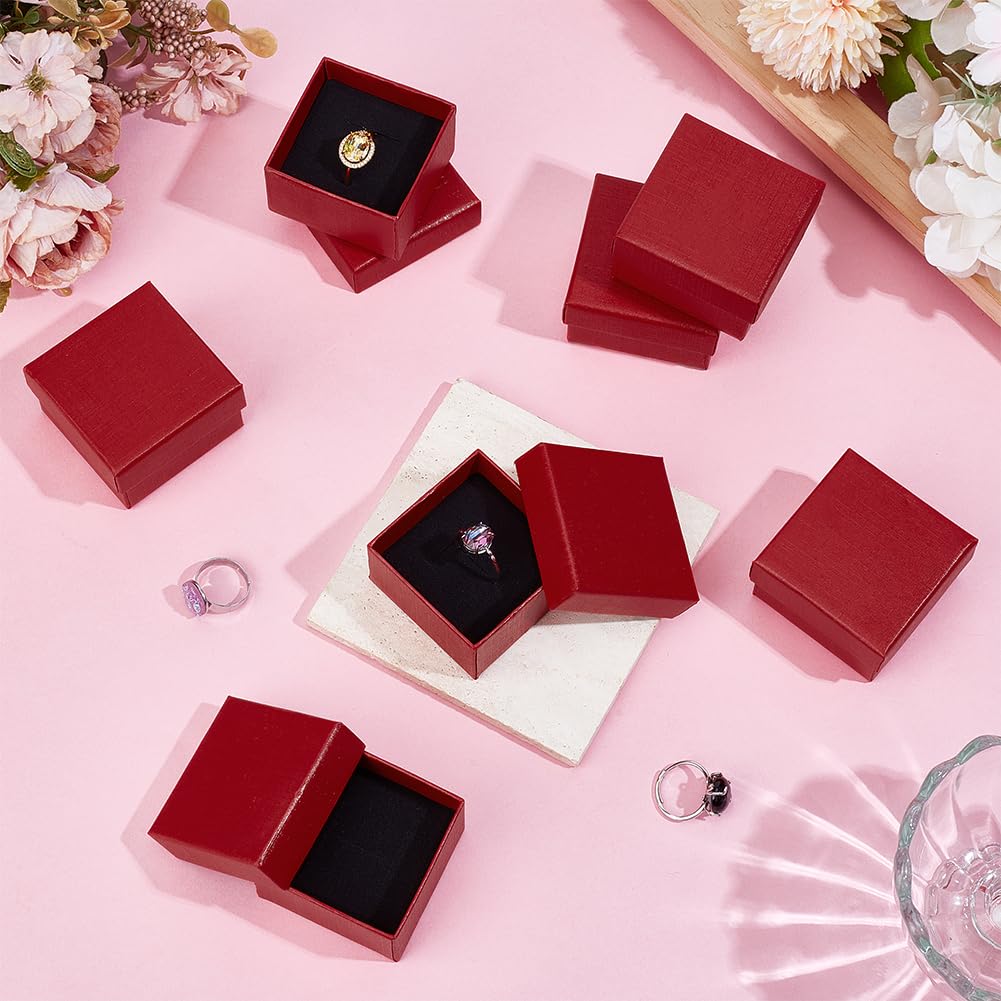 BENECREAT 24 Packs Red Jewelry Gift Boxes, 5.25x5.25x3.1cm/2.07x2.07x1.22 Inch Square Cardboard Jewelry Boxes with Sponge Inside for Earrings Rings