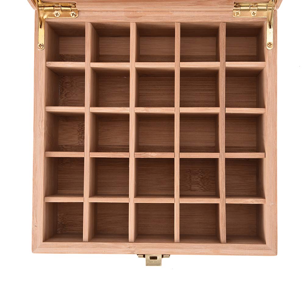 Better Quality than Pine - 25 Slots Bamboo Essential Oil Organizer - Holds 5 10 15 ml Aromatherapy Bottles