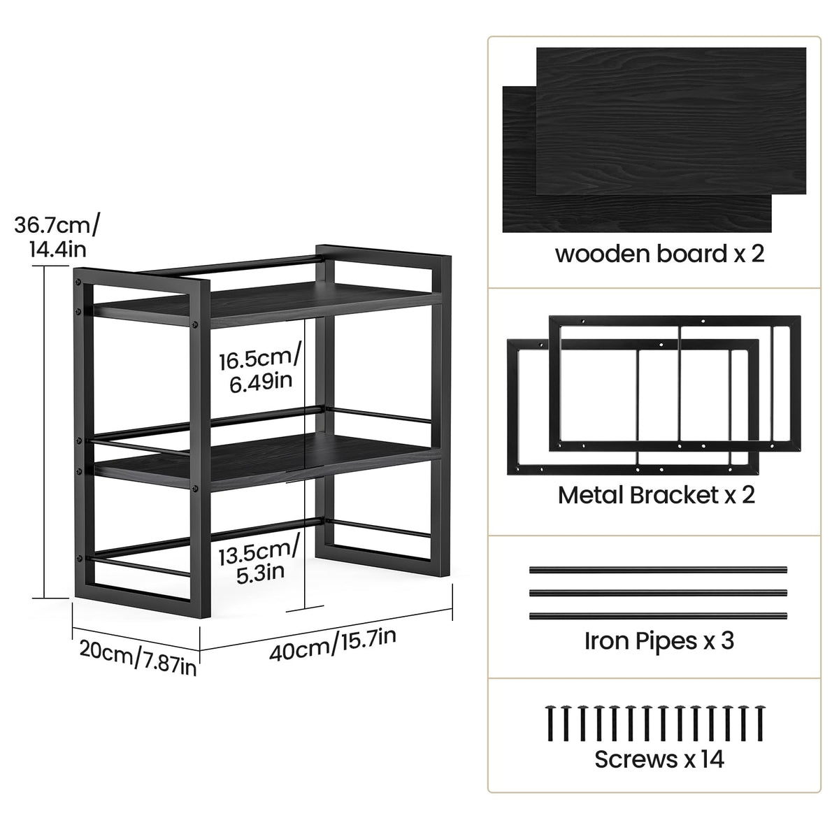 THYGIFTREE Office Desk Shelf Organizer, Wood Desktop Bookshelf Supplies Storage Rack, Shelf for Top of Desk and Dresser All Black