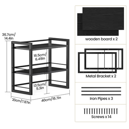 THYGIFTREE Office Desk Shelf Organizer, Wood Desktop Bookshelf Supplies Storage Rack, Shelf for Top of Desk and Dresser All Black