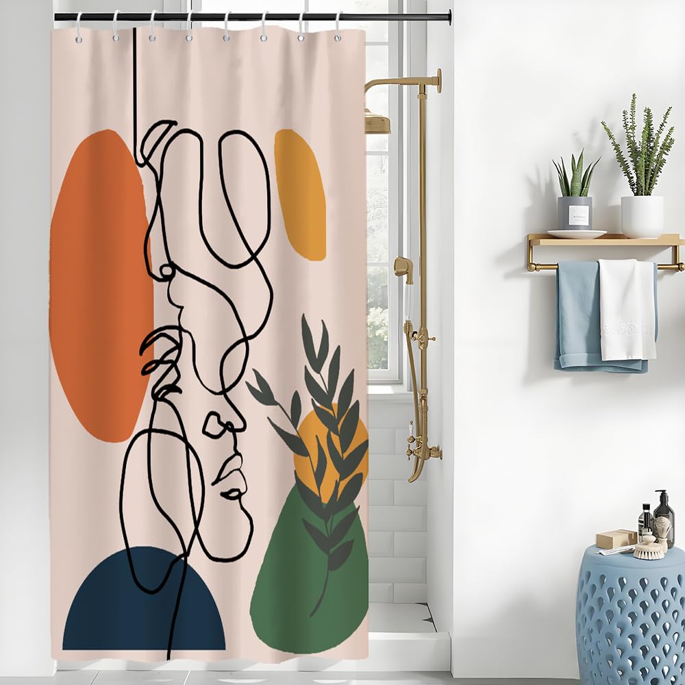 Uiiooazy Abstract Women Shower Curtain, Boho Mid Century Terracotta Modern Minimaliste Bath Curtain Midew and Mould Waterproof Polyester Fabric