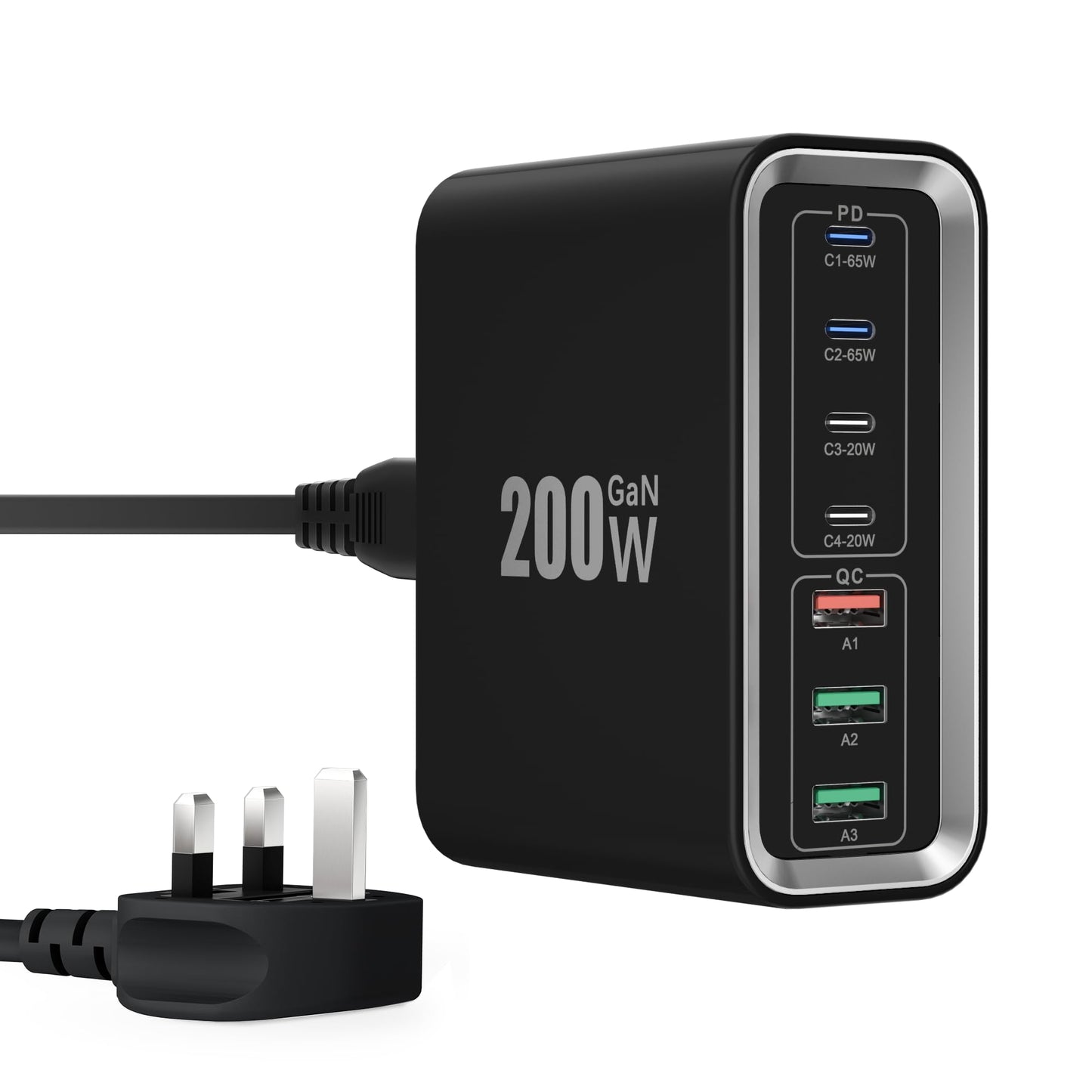 USB C Super Fast Charger Plug, 200W GaN 7-Ports Fast Charging Station Hub Mutil Wall Plug with PD 65W Laptop Charger+18W QC Power Desktop Charger for