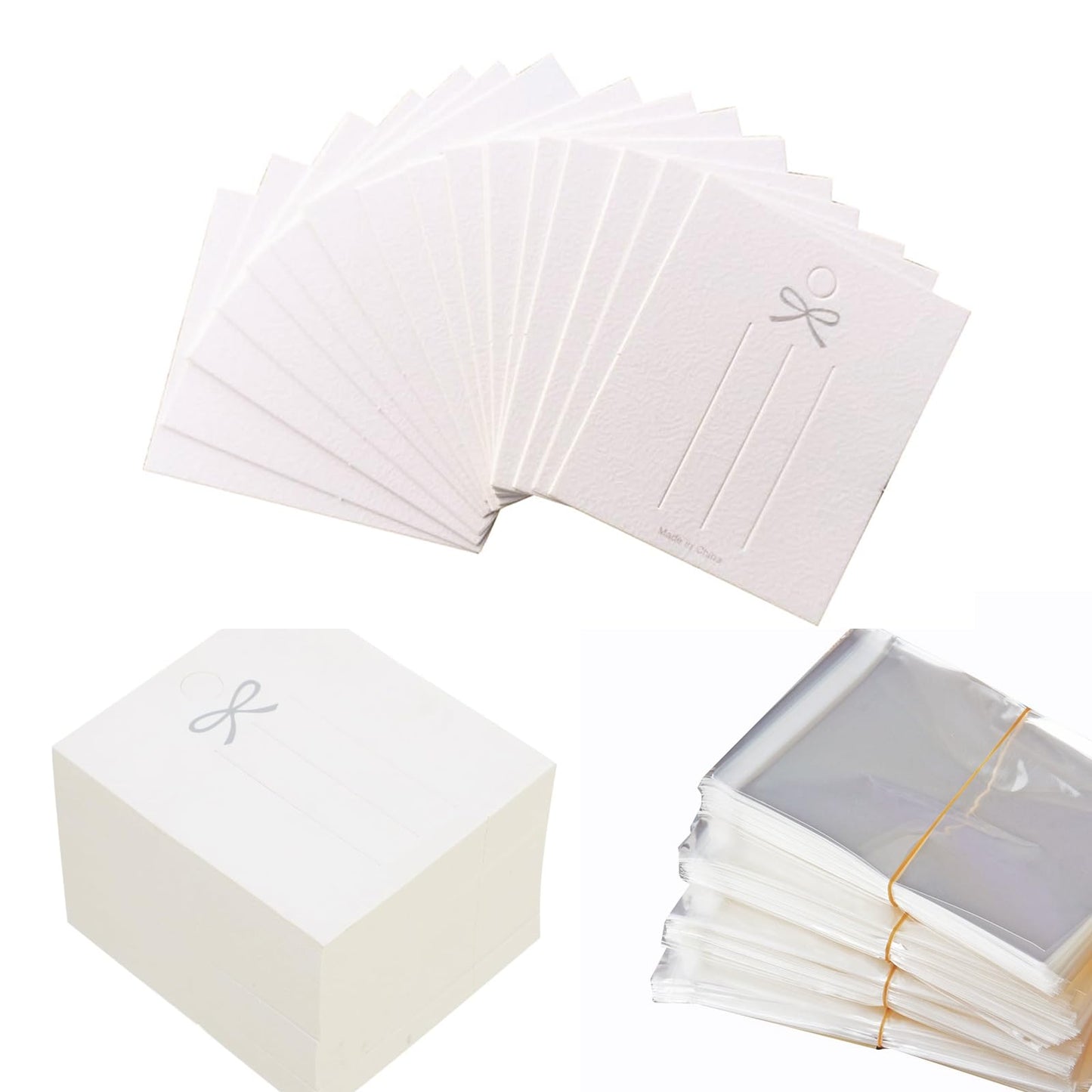 100PCS Hair Clip Display Cards with 100PCS Clear Bags Paper Cardboard Hair Barrettes Hairpin Card Holder for Jewelry Organizing