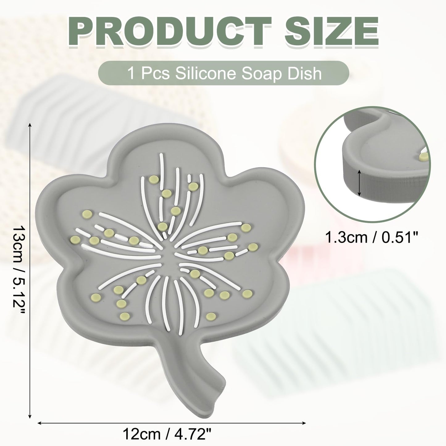 sourcing map Silicone Soap Dish with Drain Spout, Portable Self Draining Flower Shape Soap Saver Holder for Bathroom Kitchen Sink, Gray