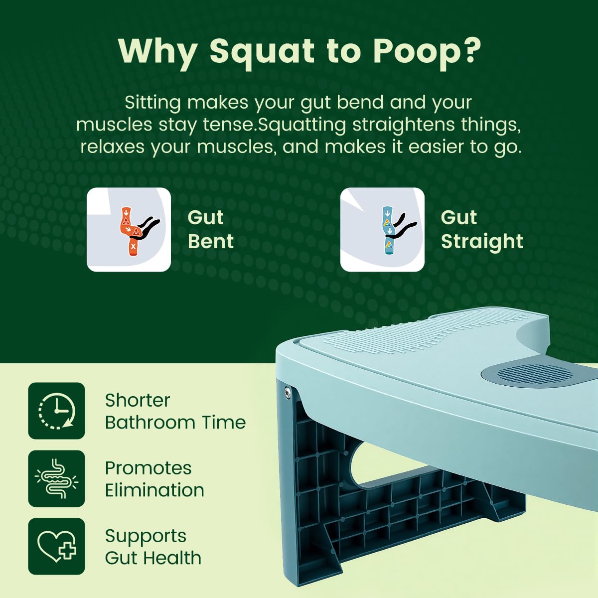 GedFong 17cm Folding Toilet Stool, Non-Slip Bathroom Footrest, Space-Saving Foldable Toilet Stool with Aroma Compartment, PP Material, Algae Green