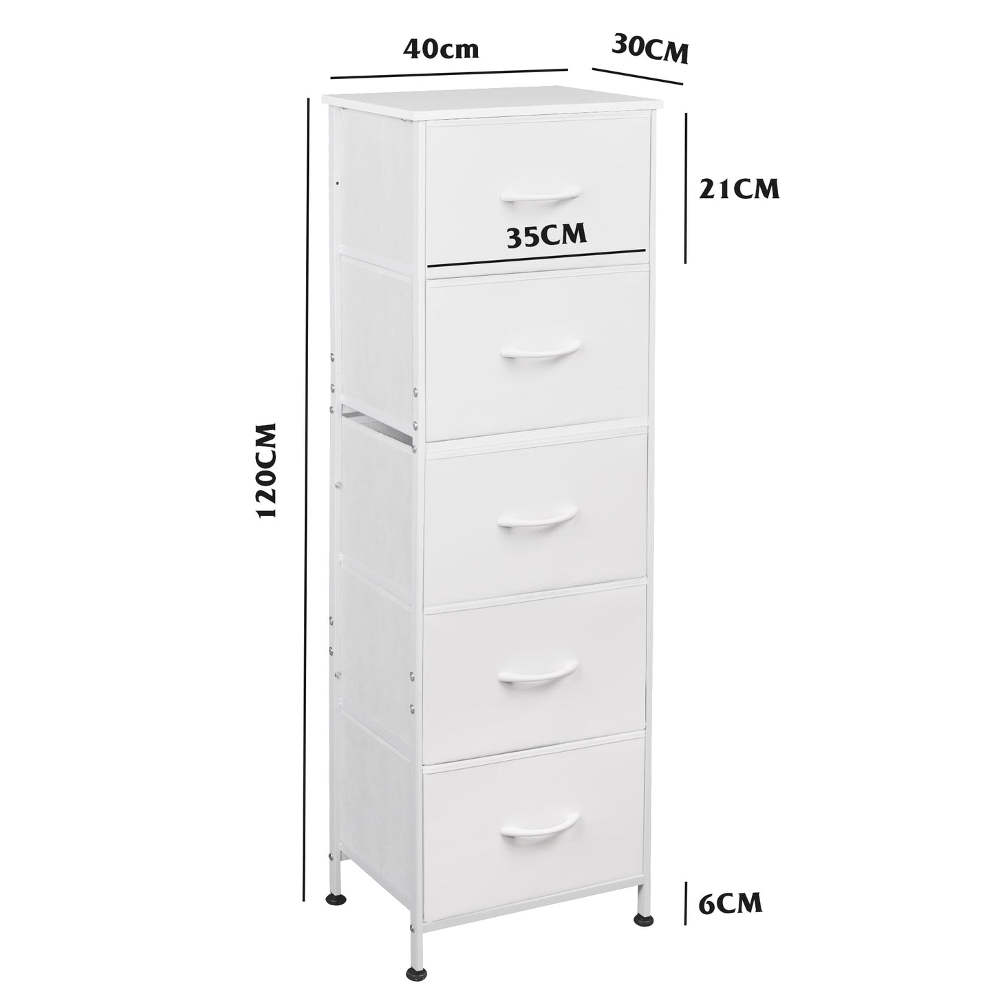 WLIVE White Chest of Drawers, 5 Fabric Drawers Tall Narrow Dresser Bedroom