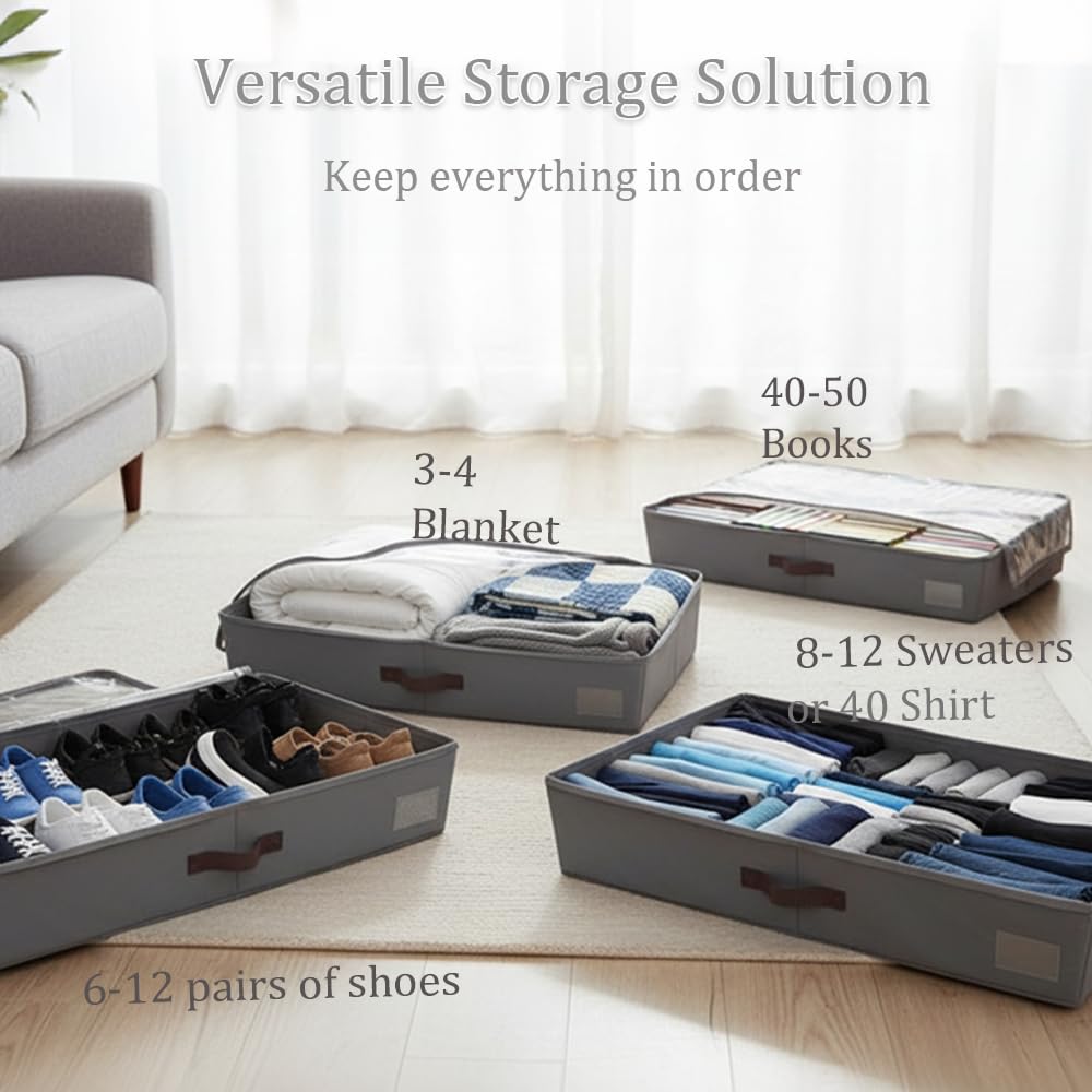 Under Bed Storage Boxes With Lids, PP Side Panels & Base Panel, 80*40*15cm