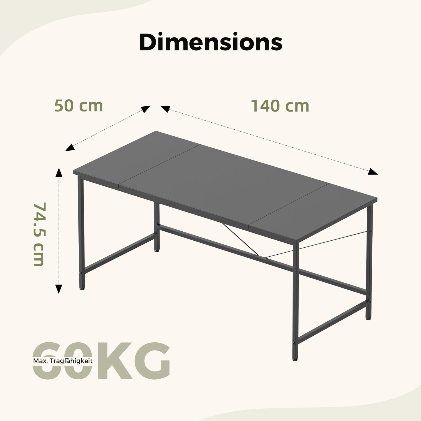Mericonia Basic Computer Desk, 3 pieces Desktop, 140x50cm, Black
