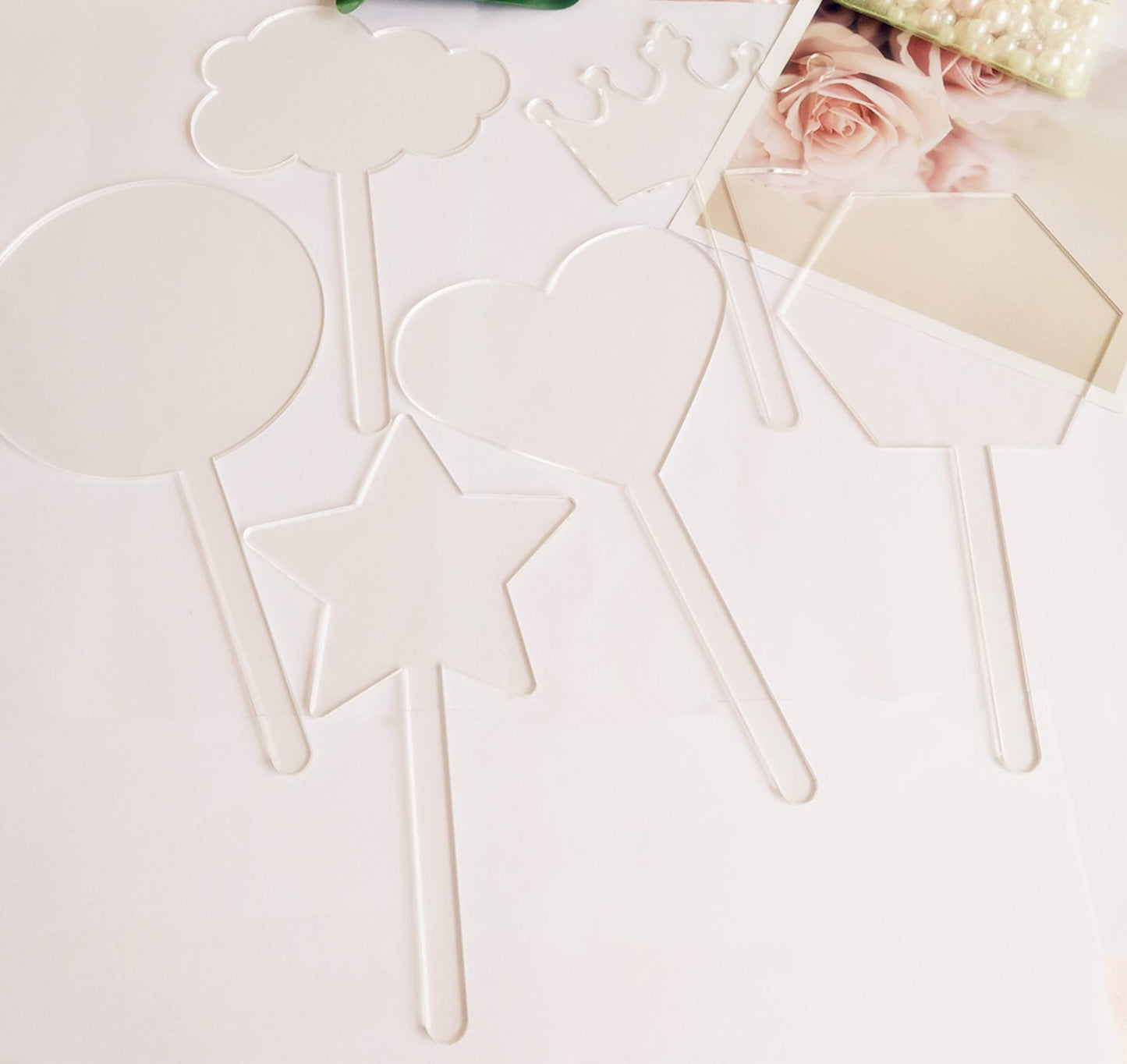 Clear Acrylic Cake Toppers, Acrylic Cake Topper Blanks, DIY Cake Topper, Cake Topper Blanks 12pcs Mix Shapes for Festival Party (Mix Shapes)