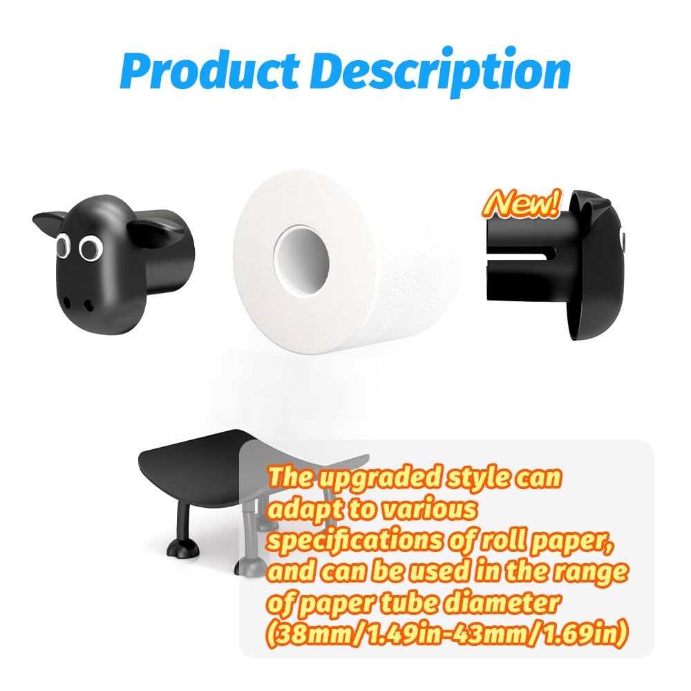 6-Pack Sheep Toilet Roll Holder - Funny Toilet Paper Holder Free Standing Bathroom Set - 3D Printed Black Sheep Loo Roll Holder