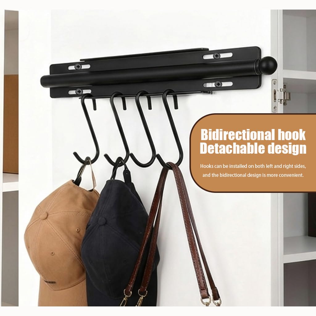 Pull Out Valet Hanger Supporting 11lbs Without Sagging, 12-Inch Adjustable Heavy-Duty Carbon Steel Grey Tube For Laundry Staging
