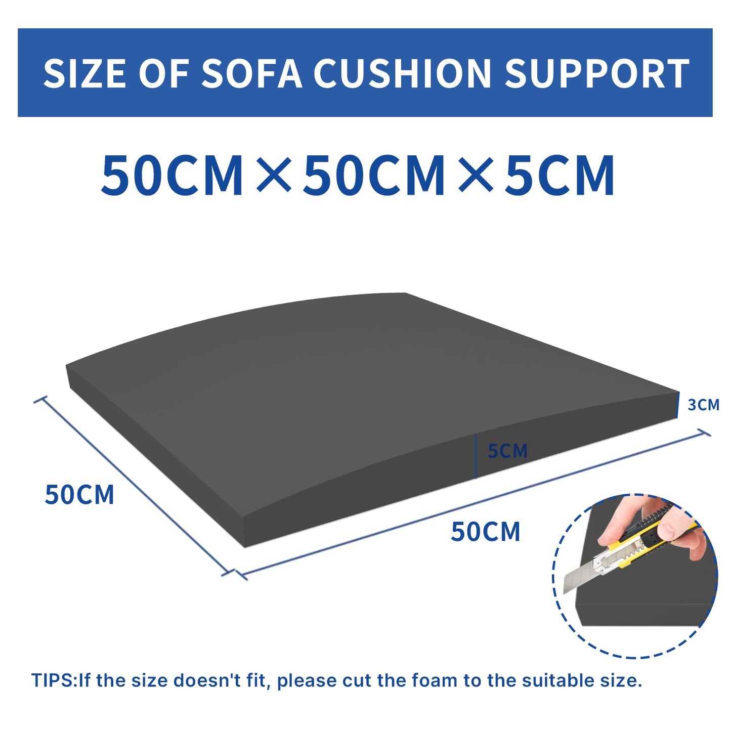 Lanswood Sofa Cushion Support for Sagging Seat 3Pack 50 x 50cm High-Density Sofa Support Cushions Foam Replacement Sofas Seat Cushions Under Cushion