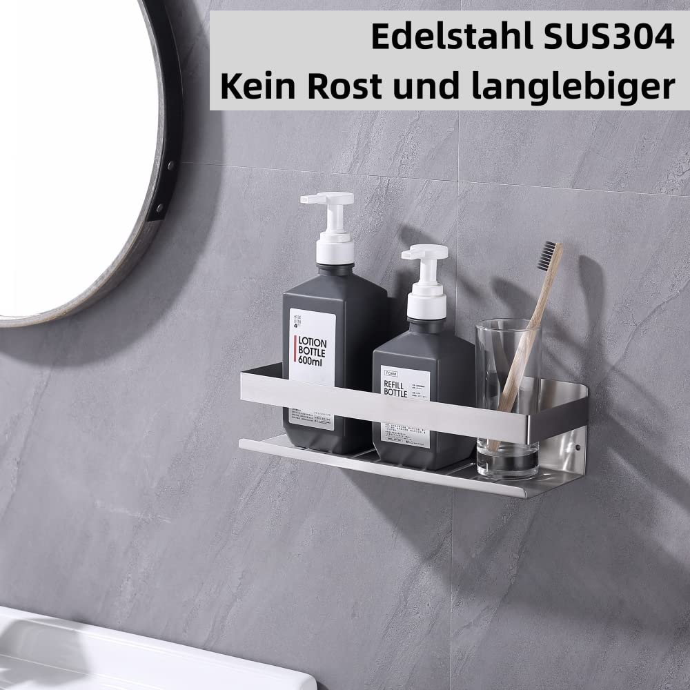 HomeHeng Shower Shelf Self Adhesive Bathroom Shelf Wall Mounted Stick on Shower Caddy SUS304 Stainless Steel Brushed Nickel 30CM, H91107-30BN