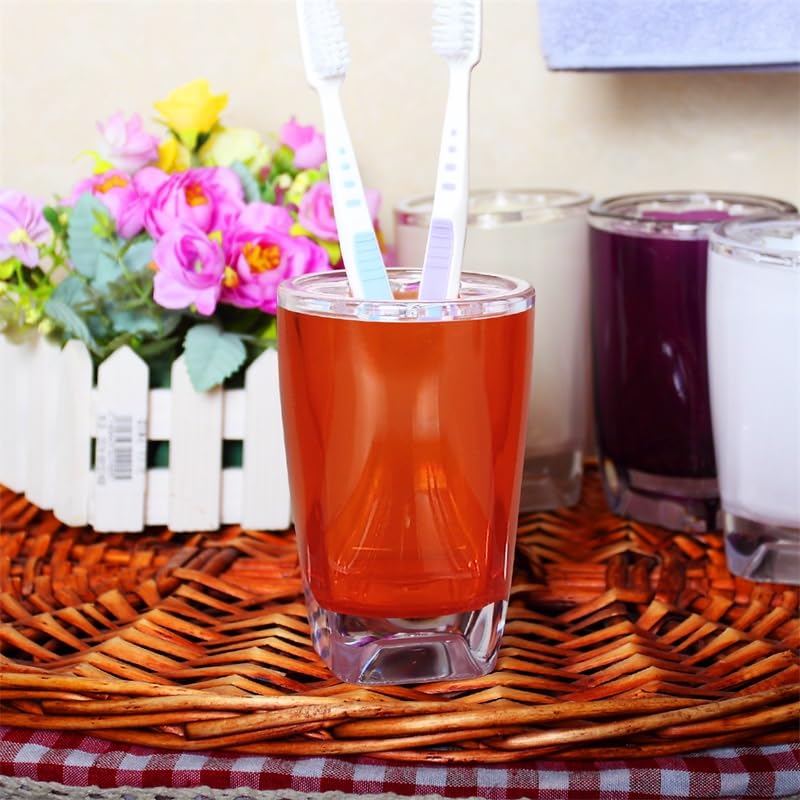 Fingey Modern Design 4 Piece Bathroom Accessory Set, Soap Dish, Tooth Brush Holder, Soap Dispenser, Rinse Cup (Orange)