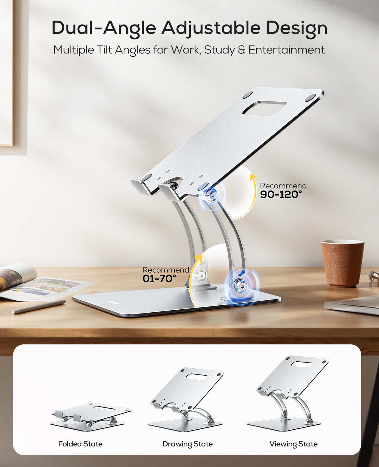 Nulaxy Ergonomic Adjustable Laptop Stand for Desk, Dual Foldable Design