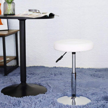 FURWOO PU Leather Short Round Cushion Spa Stool Height Adjustable Swivel Salon Stool for Home Kitchen Barber Shop SmallWhite
