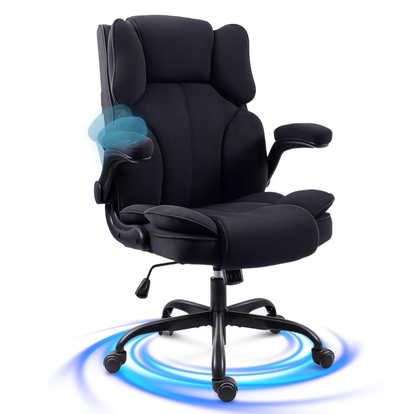 GGCIR Office Chair,Fabric Desk Chair with 90° Flip-up Armrest for Home or Office,Ergonomic Durable with Adjustable Height(Black)