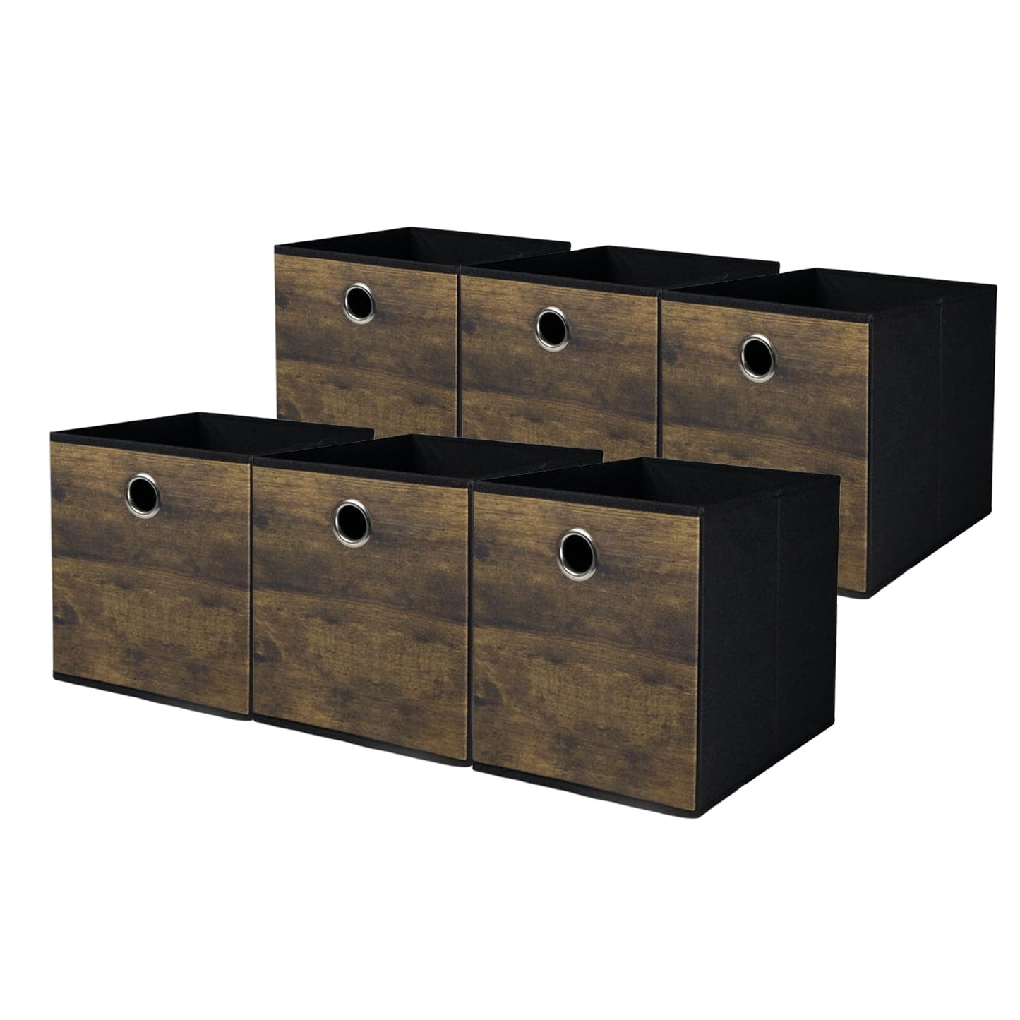 Folzaelar 6 Pack Durable Storage Cube Bin with Decorative Wood Grain,Thickened Fabric Boxes,Storage Basket for