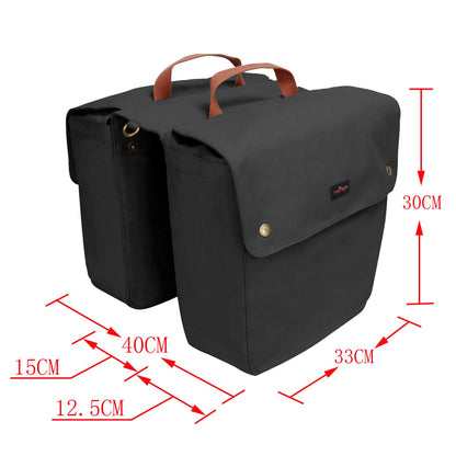 TOURBON Waterproof Canvas Bicycle Bike Rear Seat Carrier Luggage Storage Bag Cycling Double Roll-up Pannier Bag Rear Pack Black