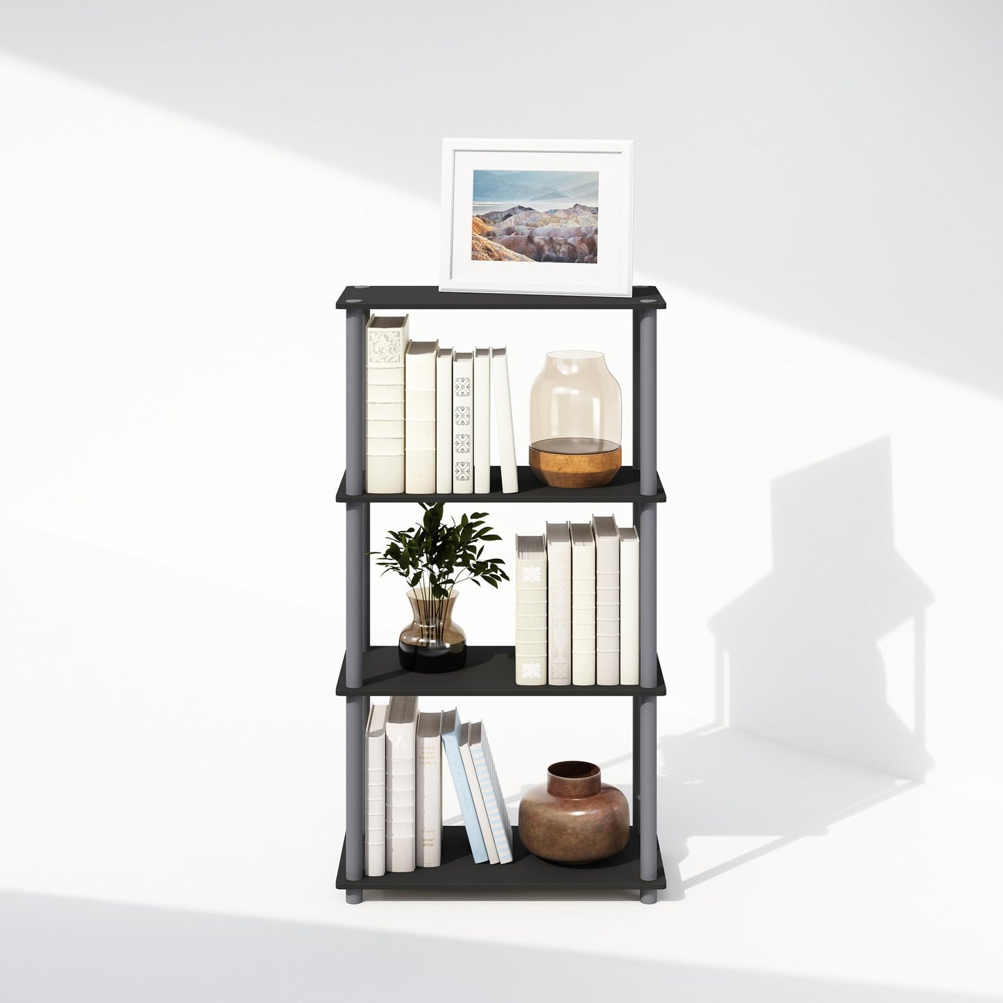 Furinno TURN-N-TUBE Book Shelf, 4-Tier Bookshelf, Bookcase with Multipurpose Compact Display Rack, 29.46 x 59.94 x 109.73 cm, for Living Room