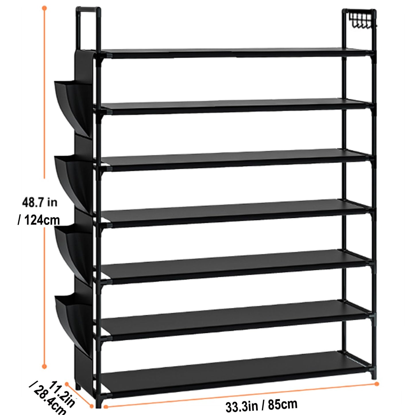 OYREL Shoe Rack 7 Tier 28-35 Pairs Shoes, Shoe Storage Large with Side Bag