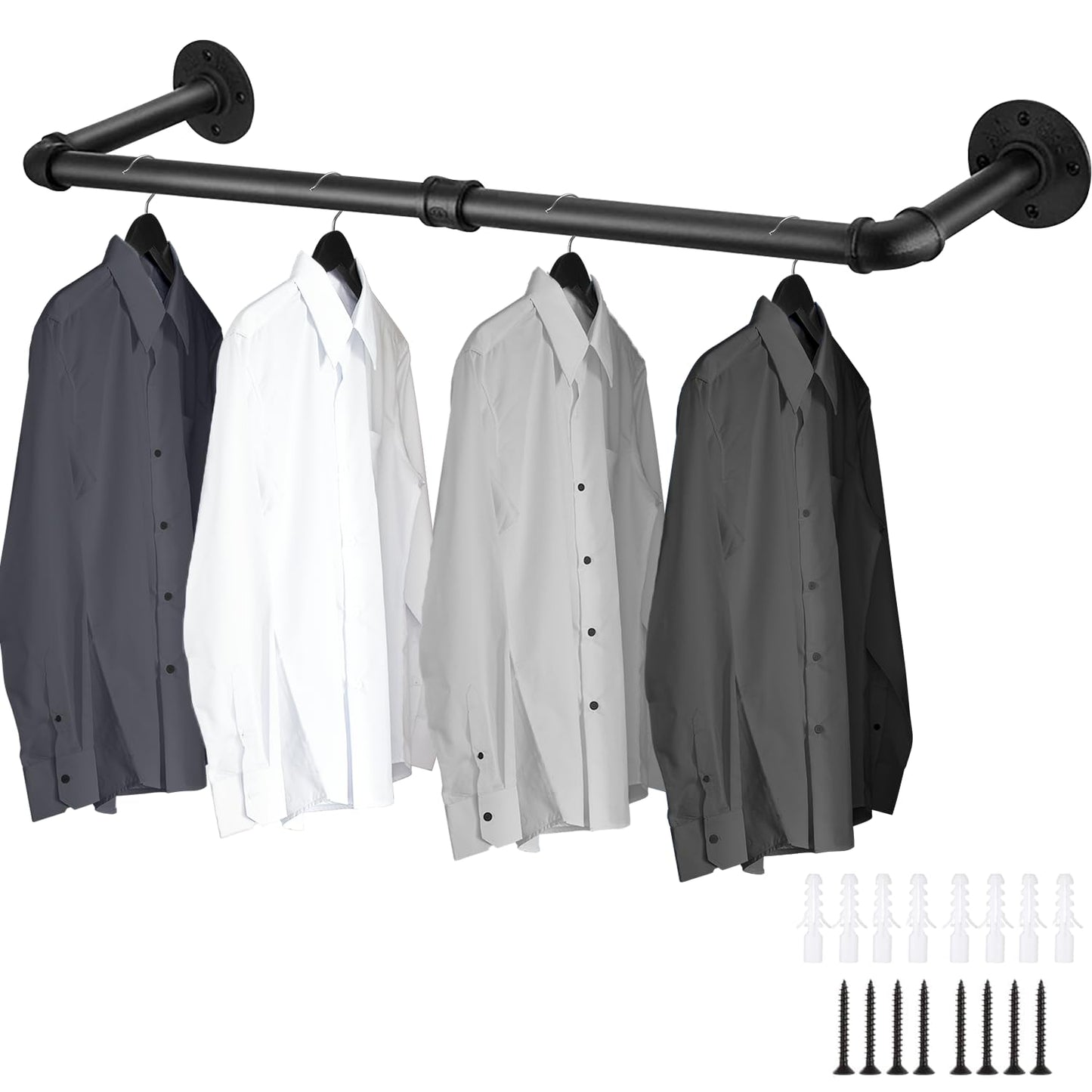 Exquilnova 90CM Wall Mounted Clothes Rail,Black Metal Clothing Rack,Multifunctional Heavy Duty Clothes Rail,Hanging Rails Suitable for