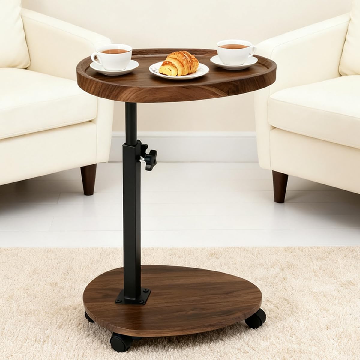 Kiss Me C Shaped Side Table Height Adjustable With Wheels For Sofa Bedroom