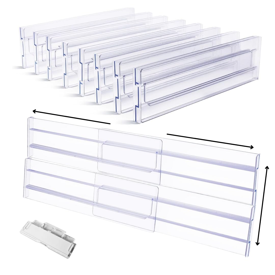 Lyfelights 8 Pack Drawer Dividers – Stackable, Adjustable & Expandable Organisers 12.2–21.4" for Deep Drawers – Clothes, Baby Items, Makeup
