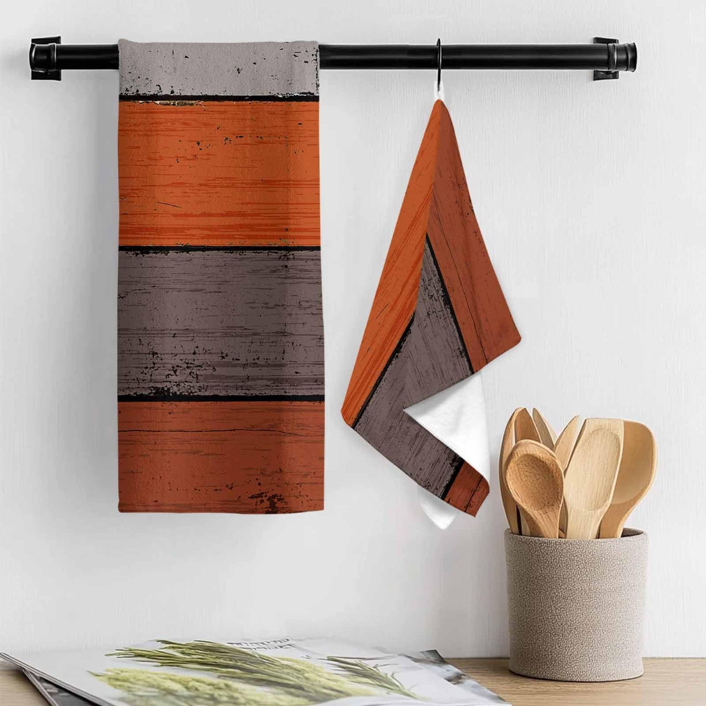 Cotton Kitchen Towels 3 Pack 18 X 28 Inch Farmhouse Rustic Barn Door Burnt Orange Grey Super Soft Tea Towels/Bar Towels/Hand Towels Absorbent