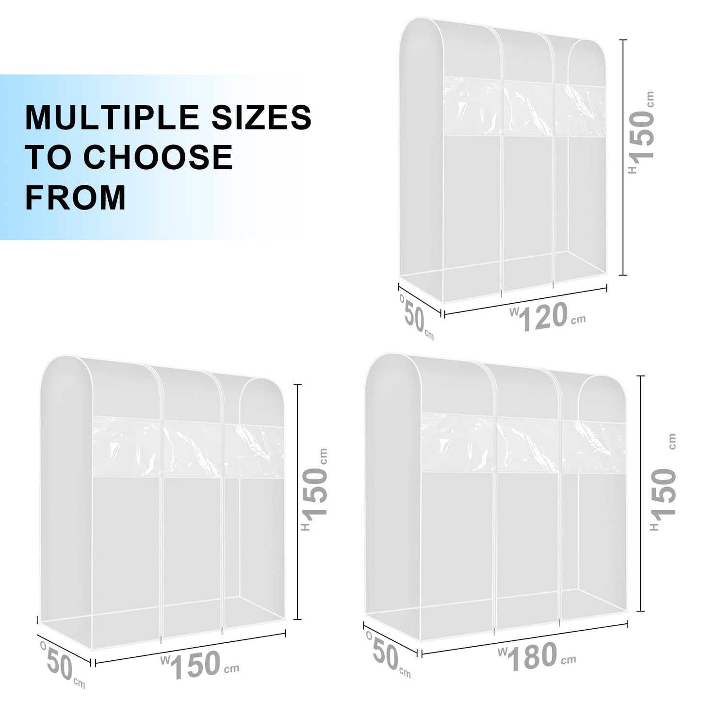 QH7 5ft Clear Transparent Clothes Rail Protective Zip Over Cover for Garment Hanging Coat Racks (150 * 50 * 150cm)
