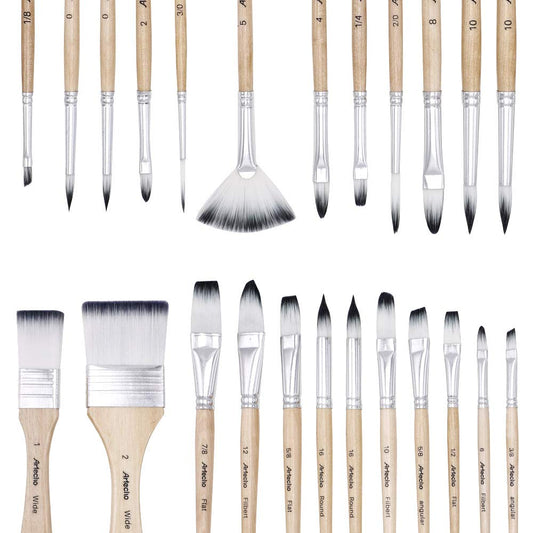 Artecho Art Paint Brushes Set for Watercolor, Acrylic, Oil, Rock Painting, Nail Brush, 24 Different Sizes with Organizing Case for Artists, Adults &