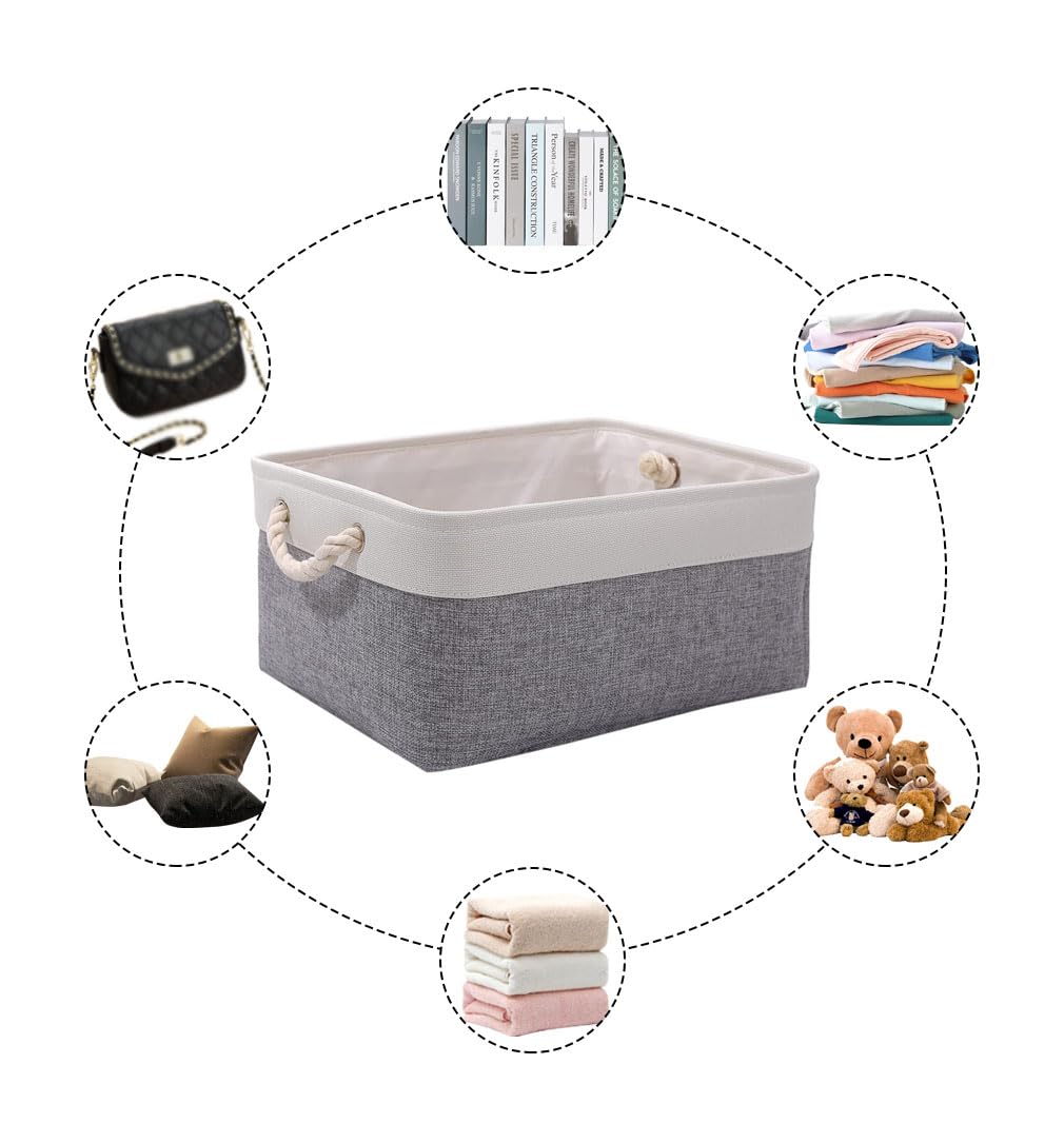 June tech Small Fabric Storage Basket, Waterproof Foldable Storage Baskets, Canvas Storage Boxes for Wardrobe, Bedroom, Office Products