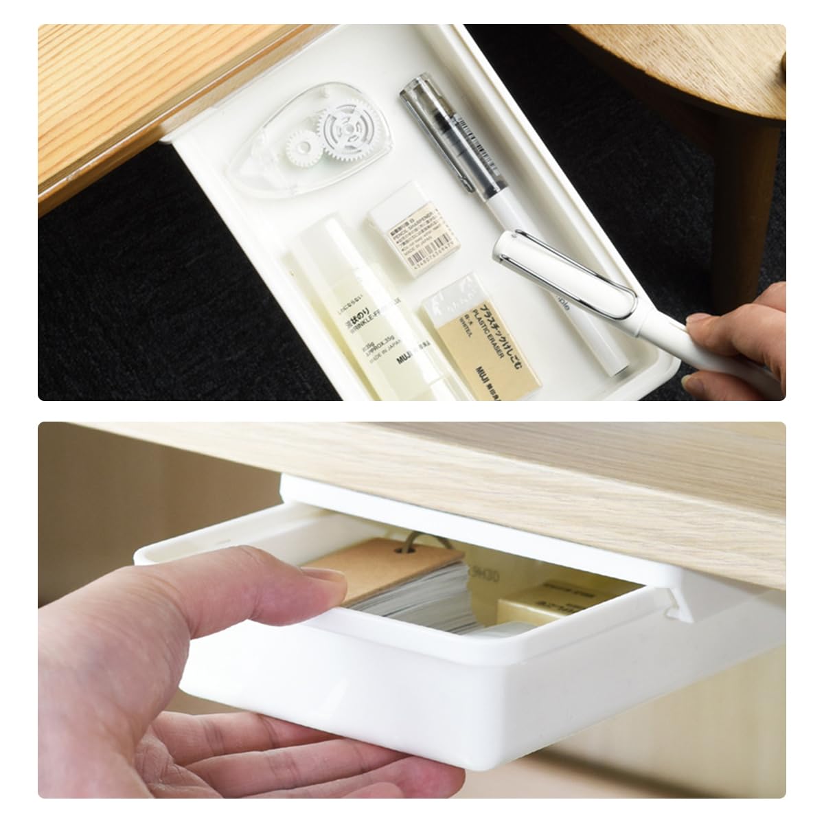 ZONADAH Hidden Under Table Desk Drawer 26x12.6x4.7cm Under Desk Drawer Self-adhesive Table Storage Tray Drawer for Office School Home Kitchen