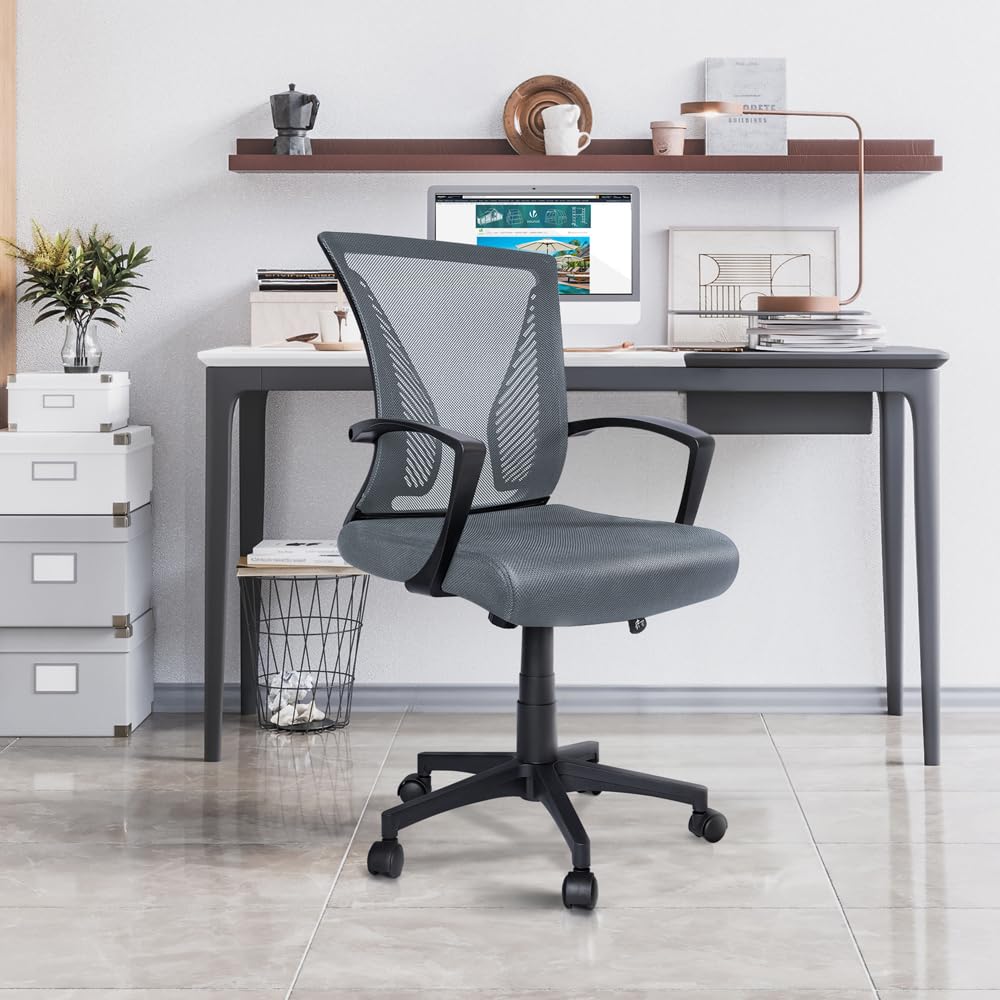 VOUNOT® Ergonomic Office Desk Computer Chair, Executive Swivel Chair with Armrest & Back Support for Home Office, Grey