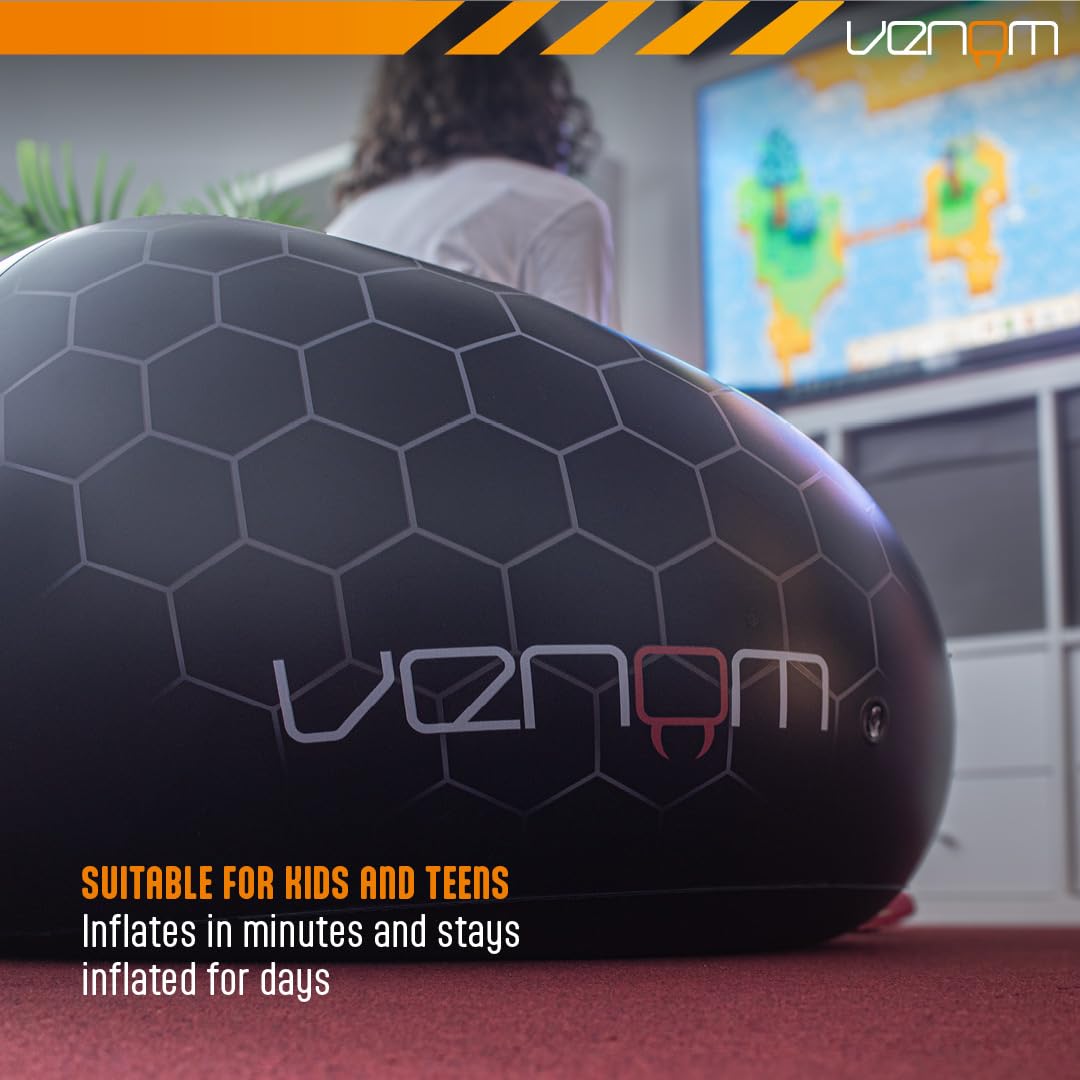 Venom Inflatable Gaming Chair with Cup Holders – Bean Bag Style Blow Up Seat for Kids & Teens, Supports Up to 75 kg