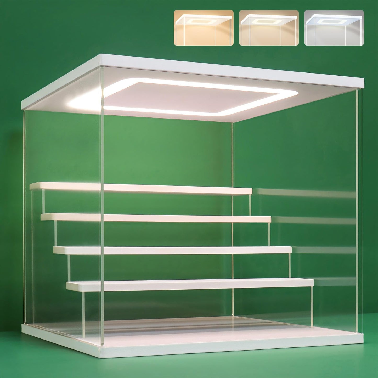 NONEMEY Clear Acrylic Display Case Stand with LED Light 2/3/4/5/6 Tier Storage Box Showcase Dustproof Organizer Box for Collectibles