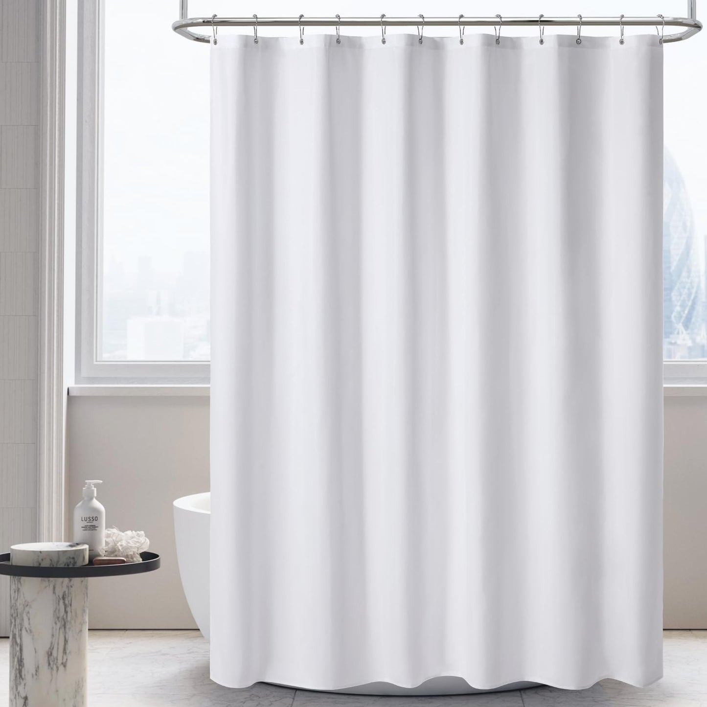 PILOTSHARK 120GSM Ultimate Waterproof Fabric Shower Curtain Liner - TPU Lamination Technology with 3 Magnets,Machine Washable,180x212 Inch Soft Cloth